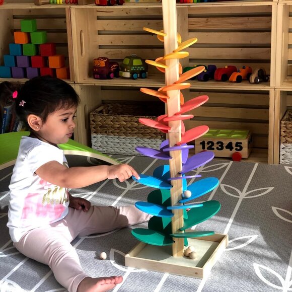 Large Wooden Marble Sound Rainbow Tree Run ( COLOURED WOODEN BALLS) - Picture 3 of 5